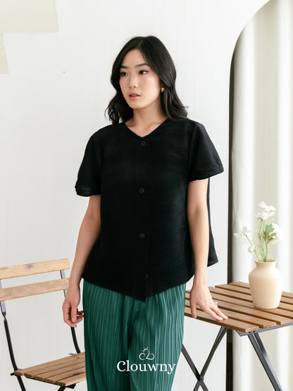 Arya Basic Pleats Top - Black