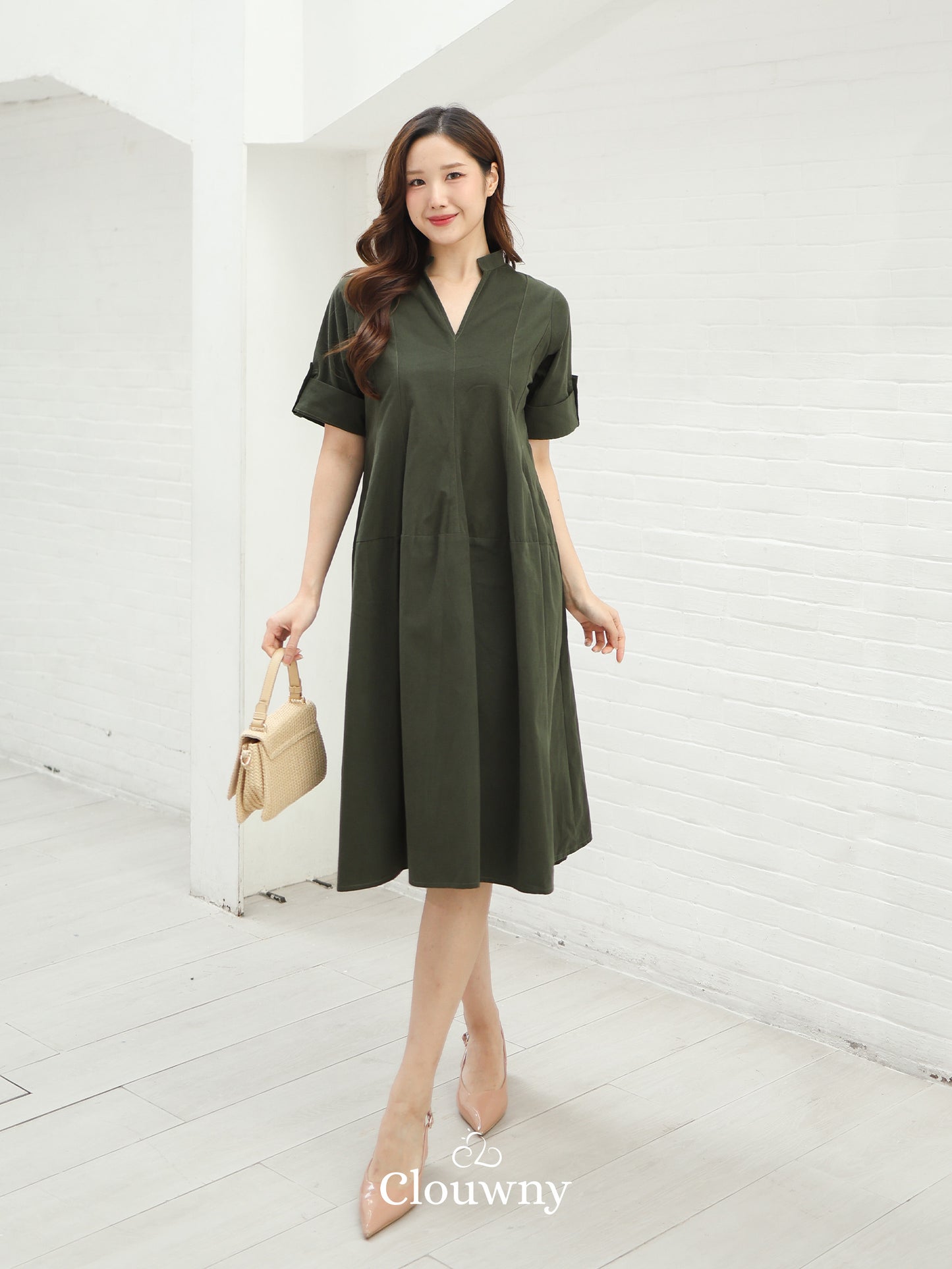 Mayi Loose Vneck Dress - Green