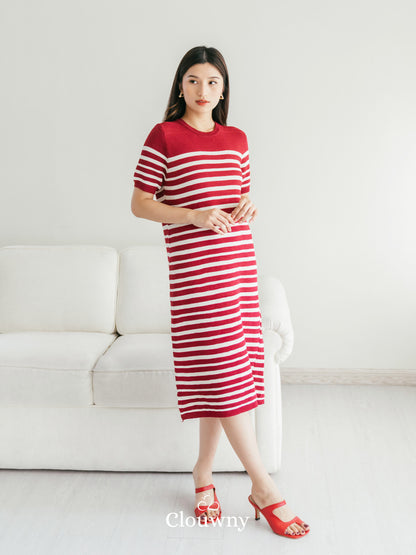 Mona Stripes Dress - Maroon