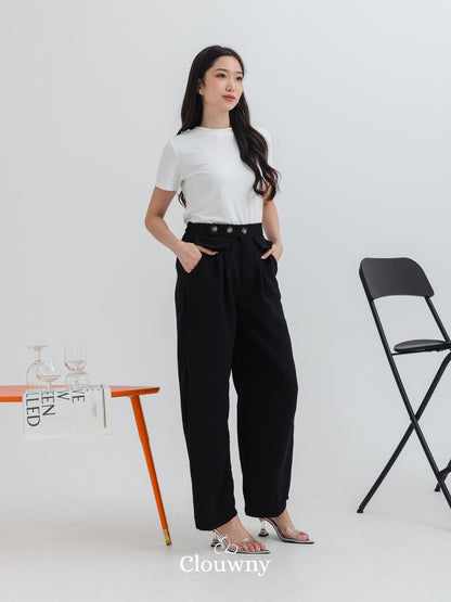 Quin Three Button Pants - Black