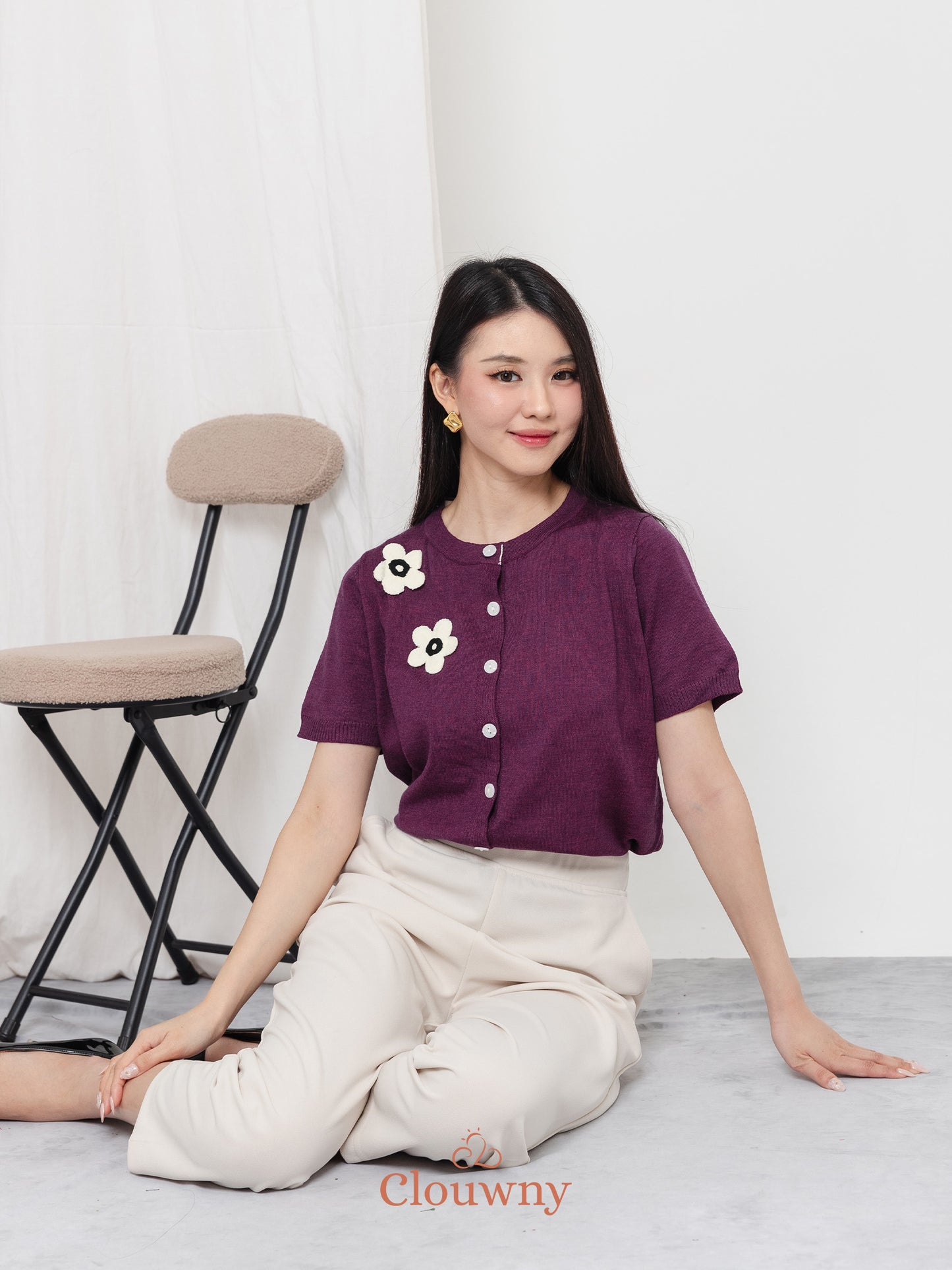 Alen Flower Knit Top - Magenta