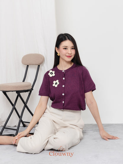 Alen Flower Knit Top - Magenta