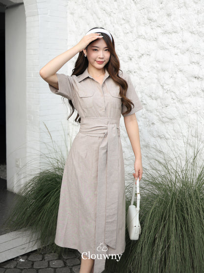 Standford Button Dress - Khaki