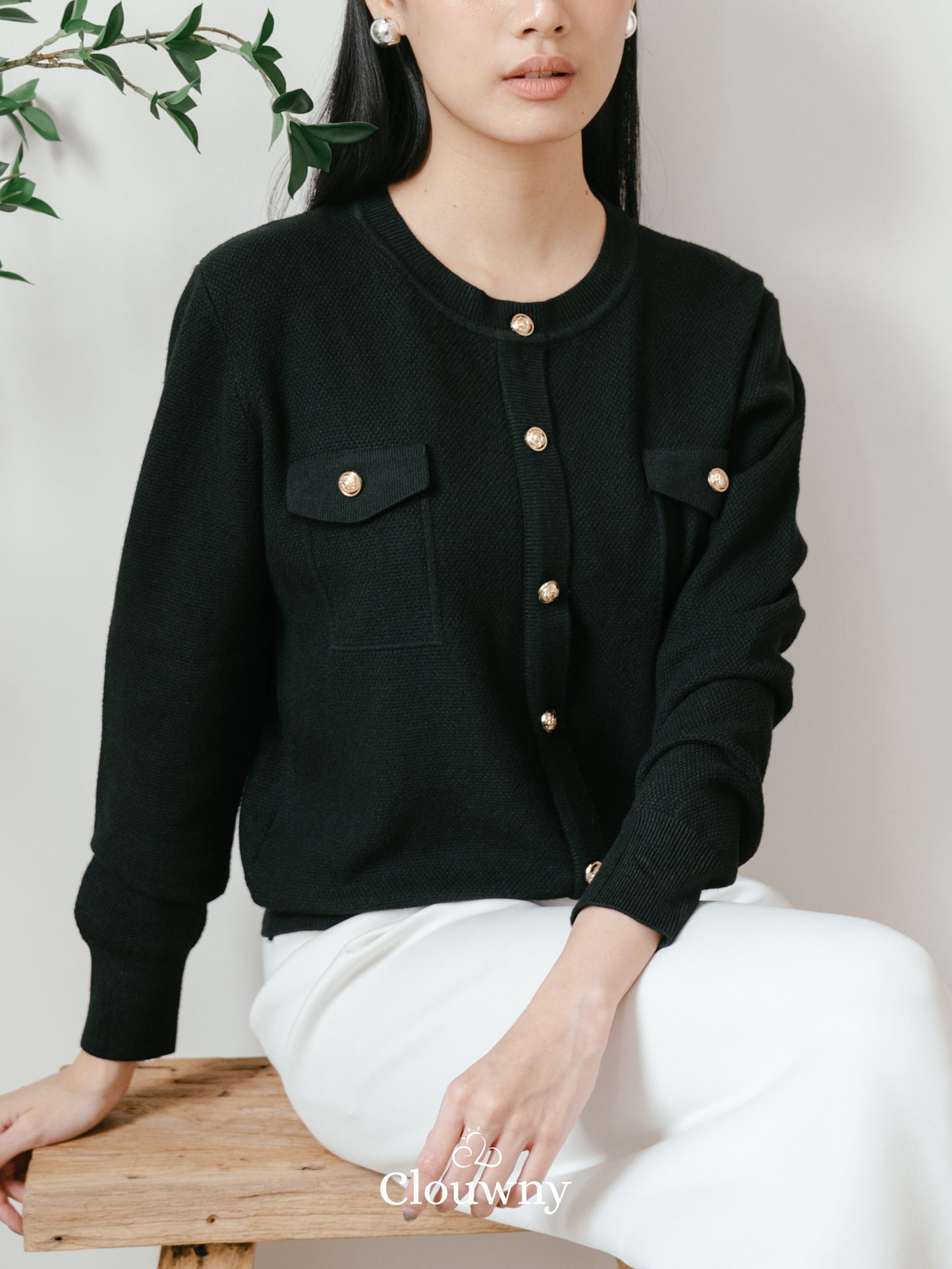 Pomp Button Top - Black