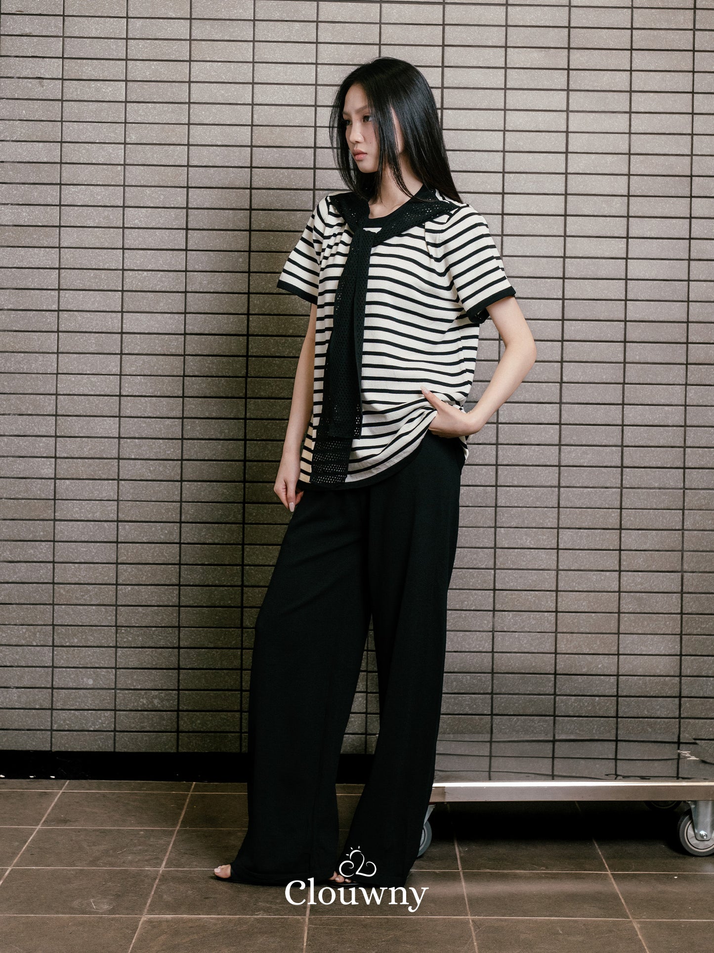 Crystal Scarf Knit Set - Black