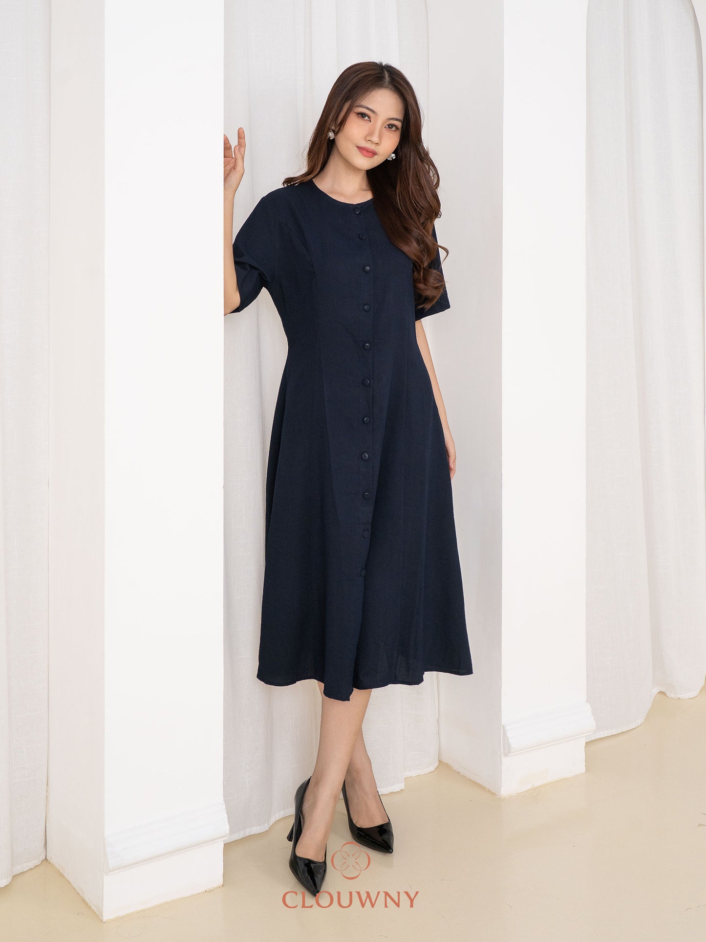 Mirsya Button Dress - Navy