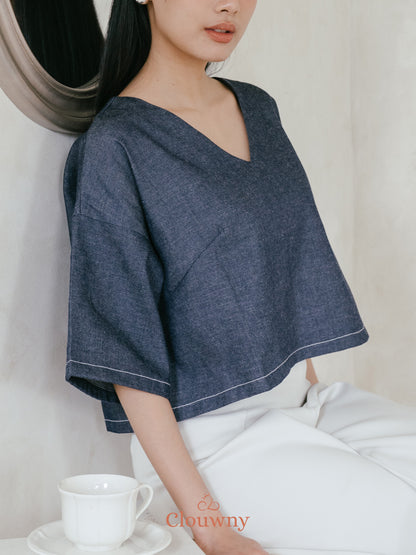Hansen Vneck Blouse - Navy