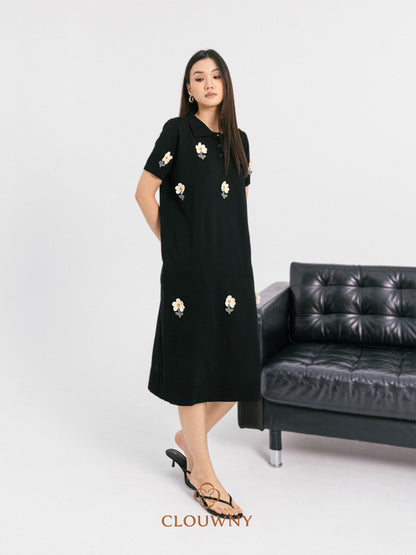Anetha Flower Knit Dress - Black