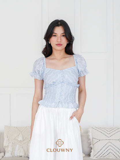 Ravina Rubber Button Blouse - Blue