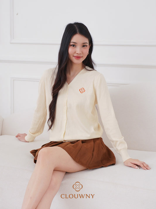 Mela Vneck Button Knit Cardigan - Cream
