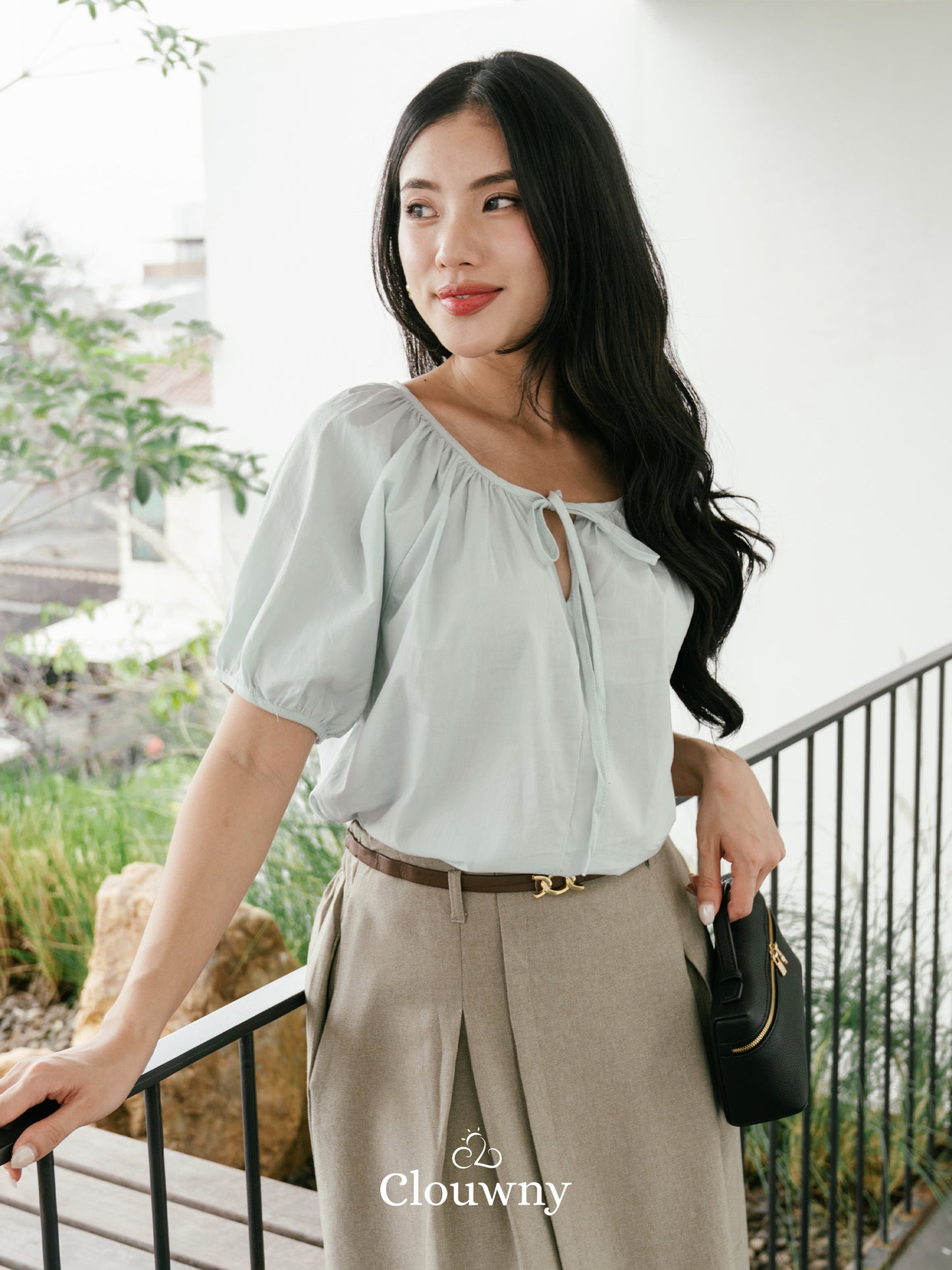 Imo Bow Cotton Blouse - Mint
