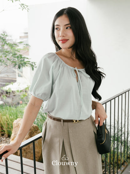 Imo Bow Cotton Blouse - Mint