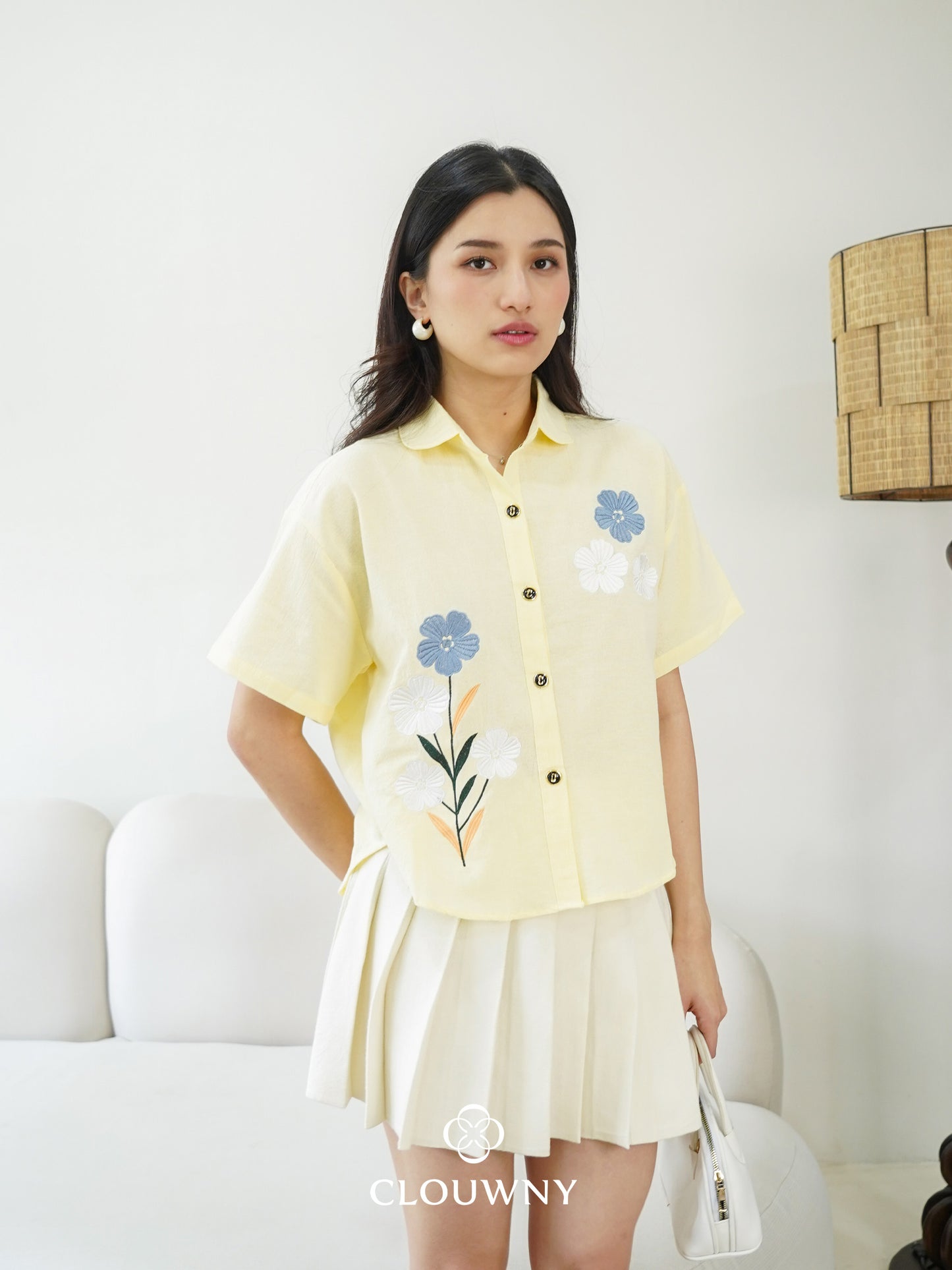 Loka Flower Cotton Shirt - Yellow