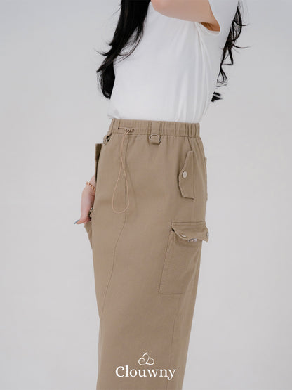 Kaze Cargo Denim Skirt - Beige