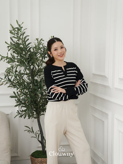Amila Stripes Knit Top - Black