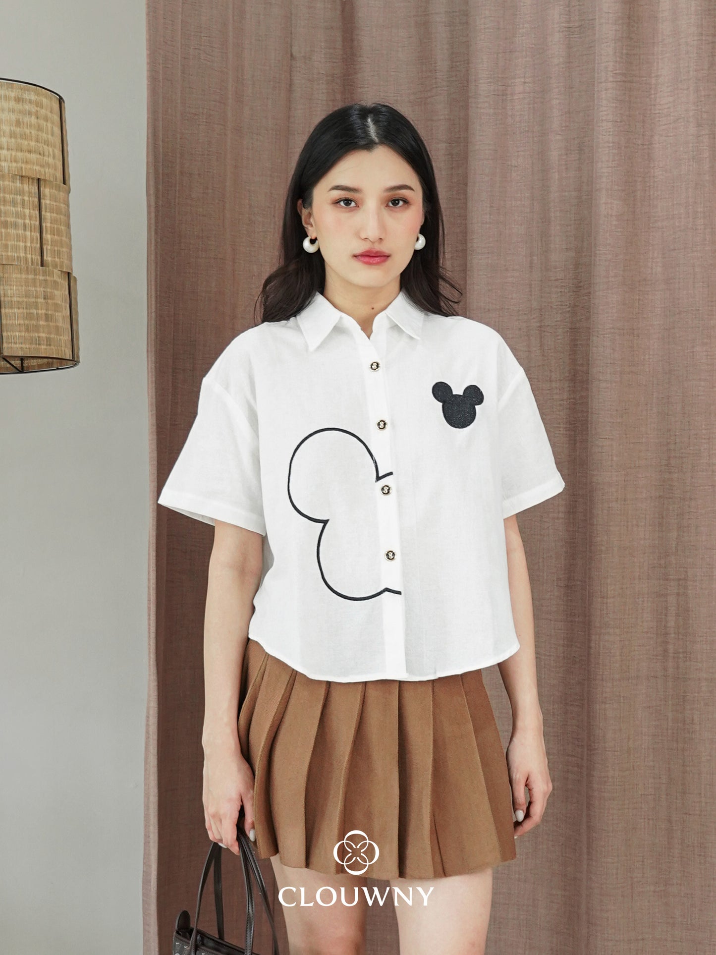 Mouse Button Cotton Shirt - White
