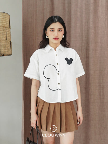Mouse Button Cotton Shirt - White