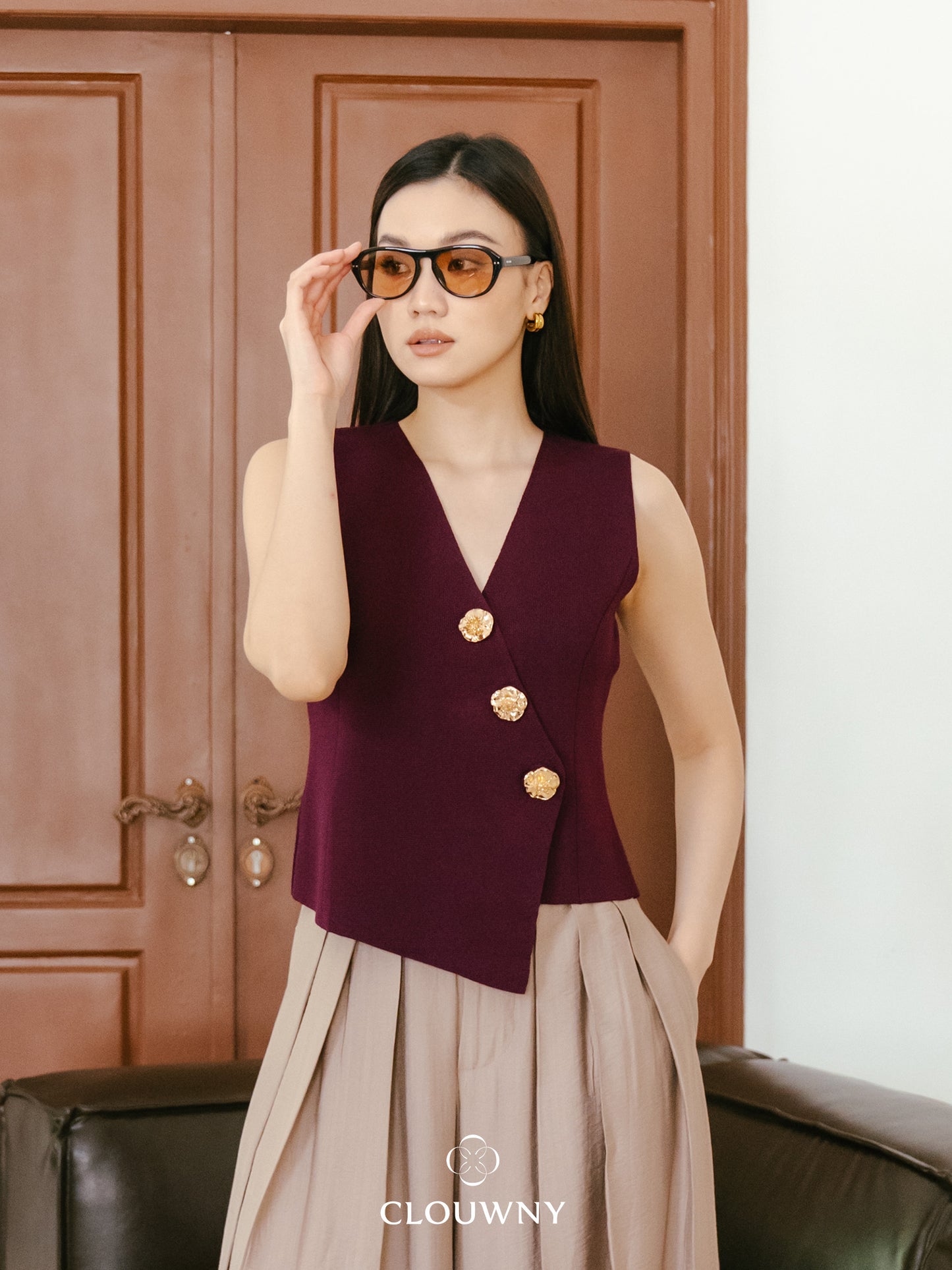 Bianca Asymmetric Vest - Magenta