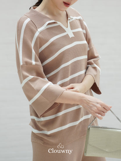 Natasya Stripes Set - Khaki