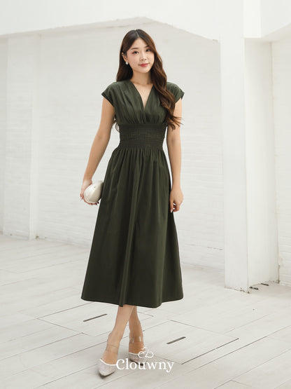 Orin Rubber Vneck Dress - Green