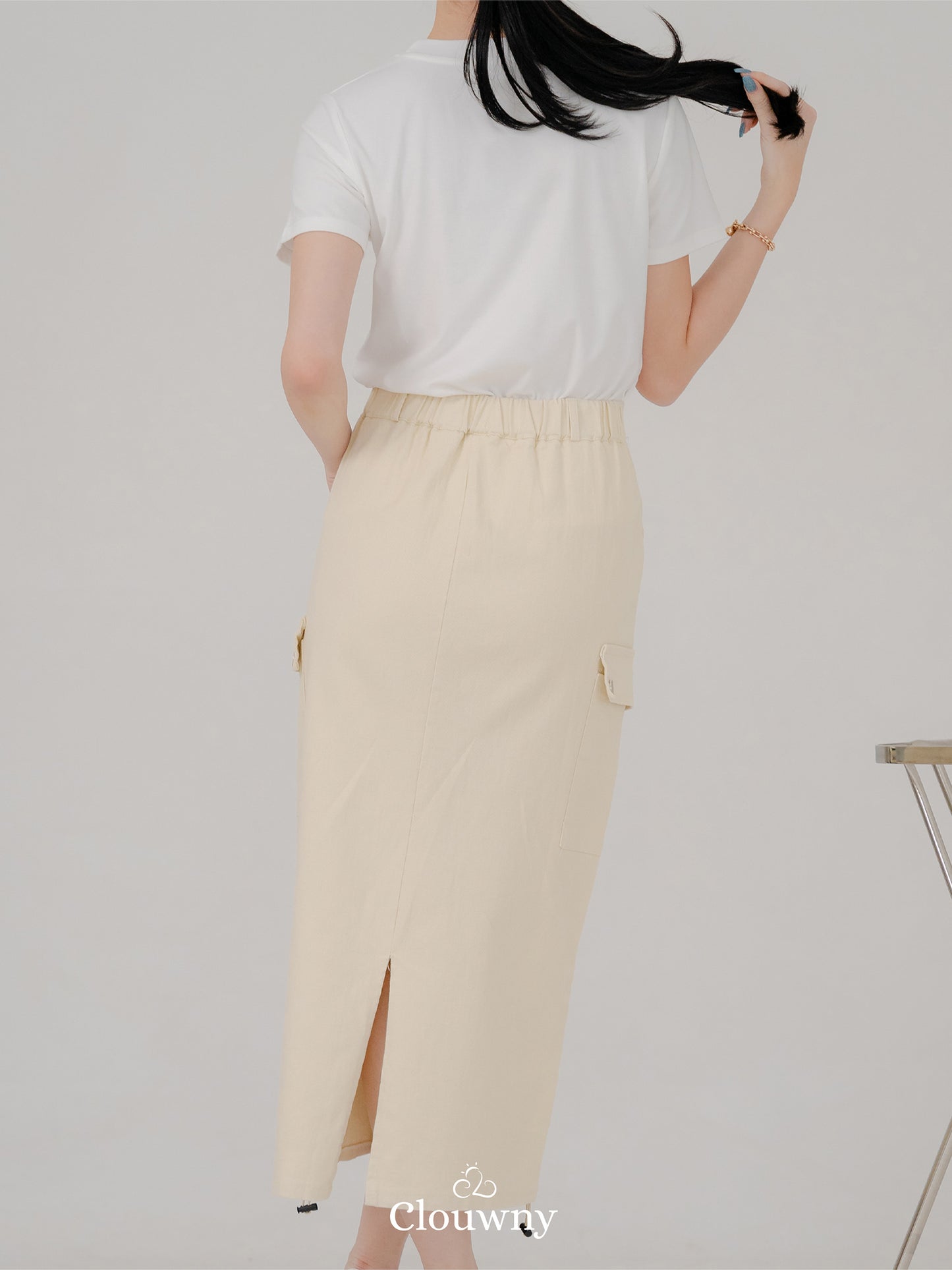 Dex Cargo Denim Skirt - Cream