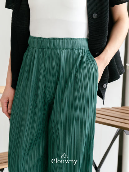 June Basic Pleats Pants - Emerald Green