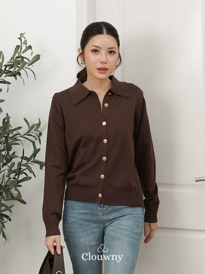 Isora Button Knit Top - Coffee