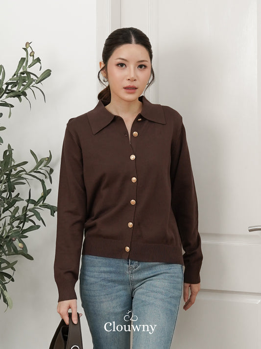 Isora Button Knit Top - Coffee