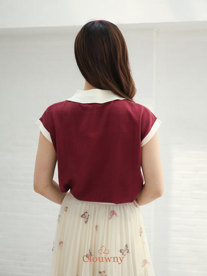 Dava Collar Knit Top - Maroon (MINOR)