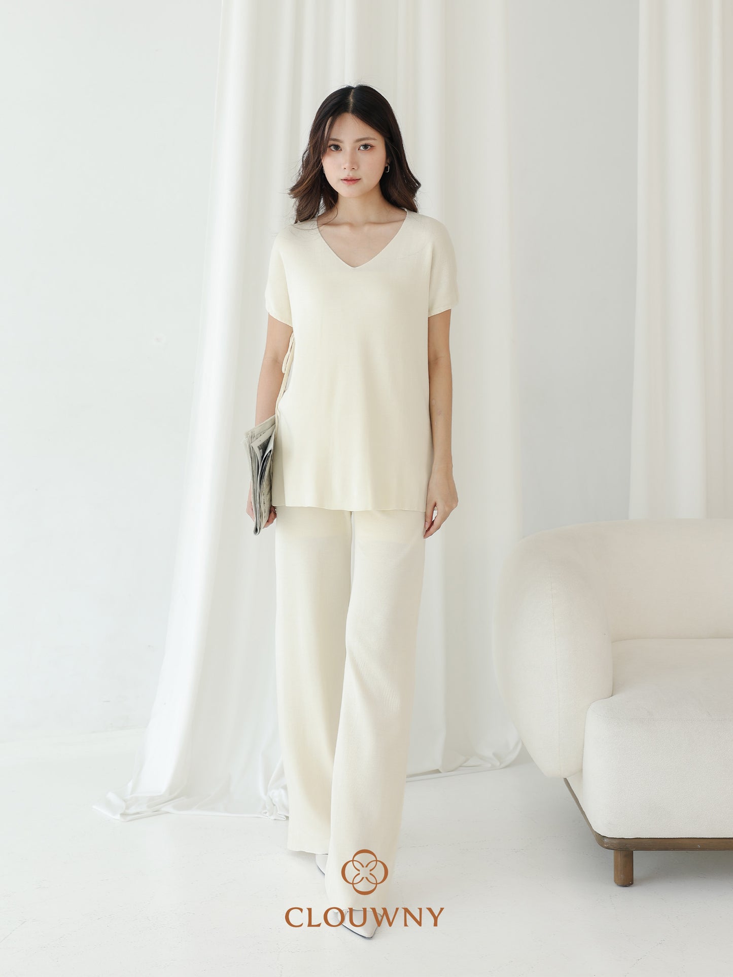Kala Vneck Knit Set - Broken White