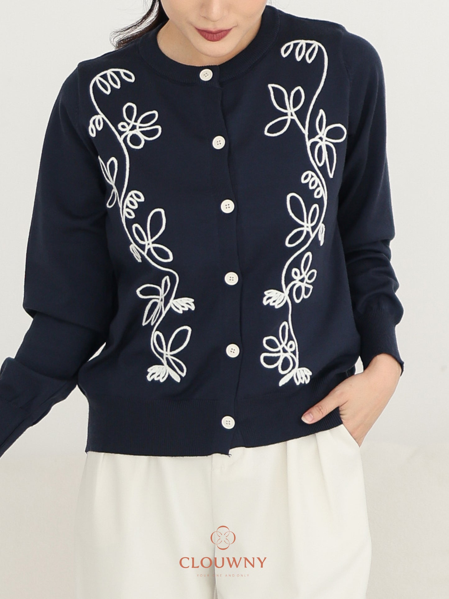 Brinda Button Cardigan - Navy