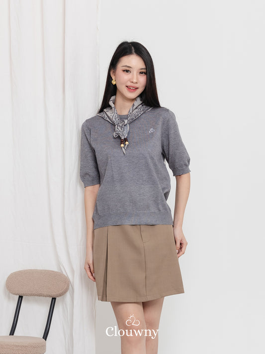Libra Scarf Knit Top - Grey