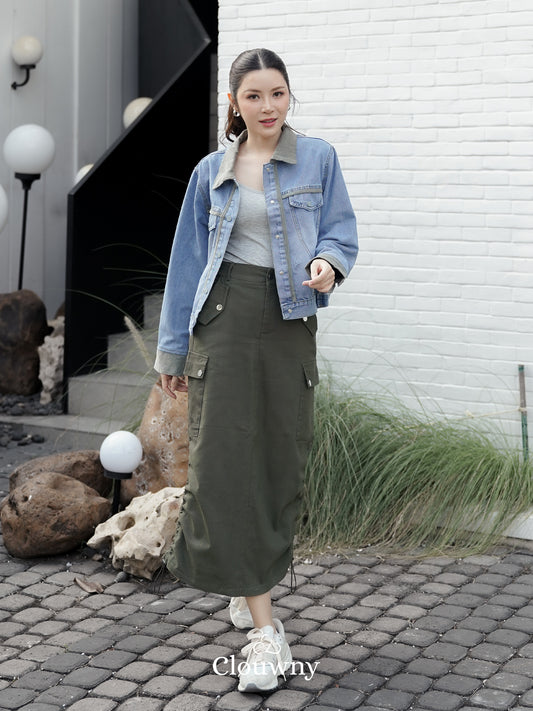 Dex Cargo Denim Skirt - Army