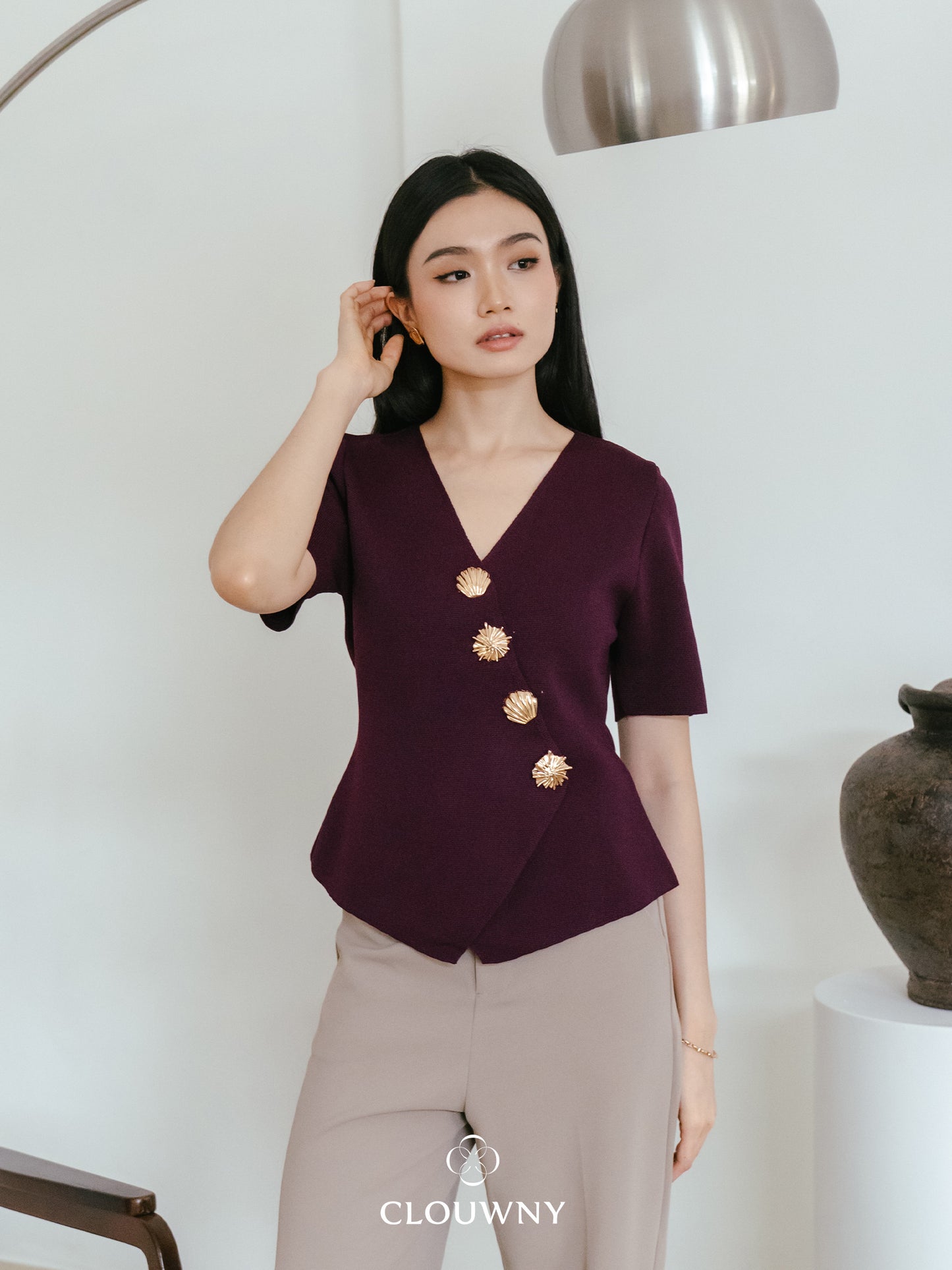 Solea Asymmetric Button Top - Magenta