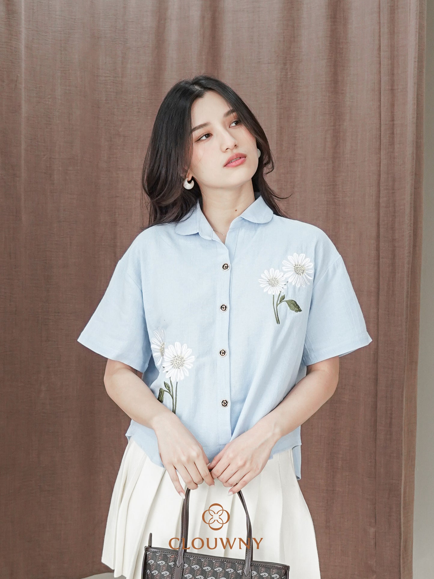 Sheryl Flower Cotton Shirt - Blue