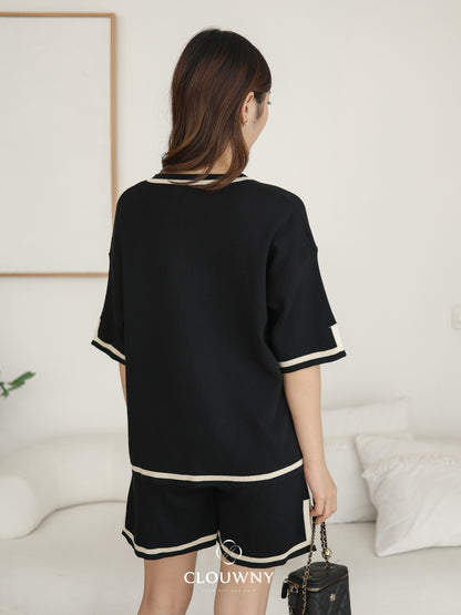 Gale Vneck Knit Set - Black