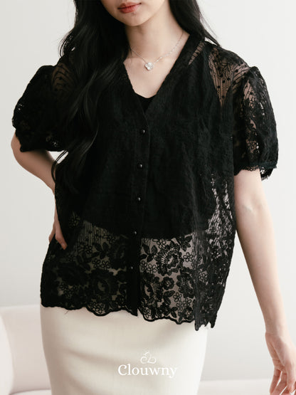 Lotus Lace Blouse - Black