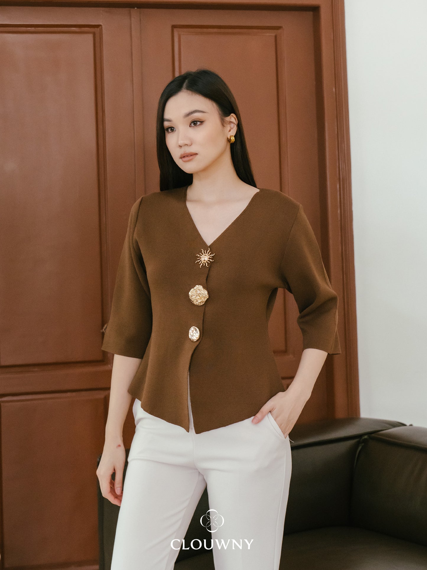 Helios Midisleeve Top - Coffee