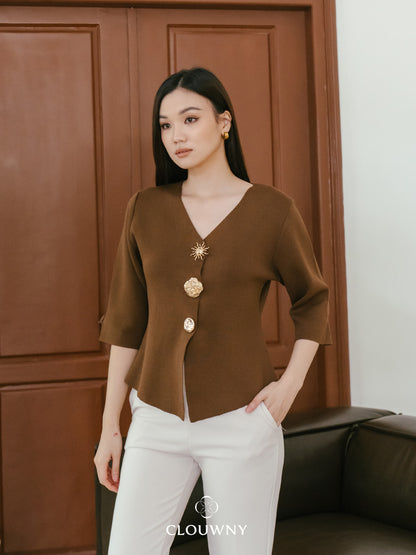 Helios Midisleeve Top - Coffee