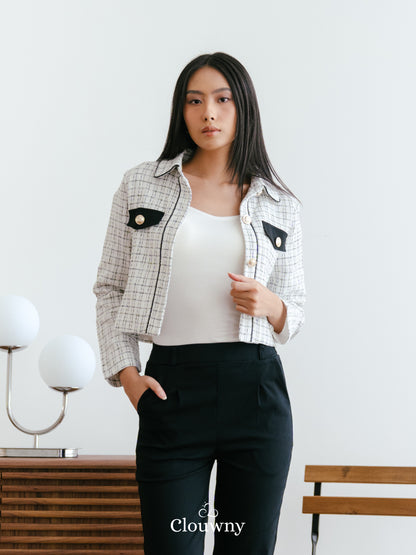 Nira Long Tweed Blazer - Putih