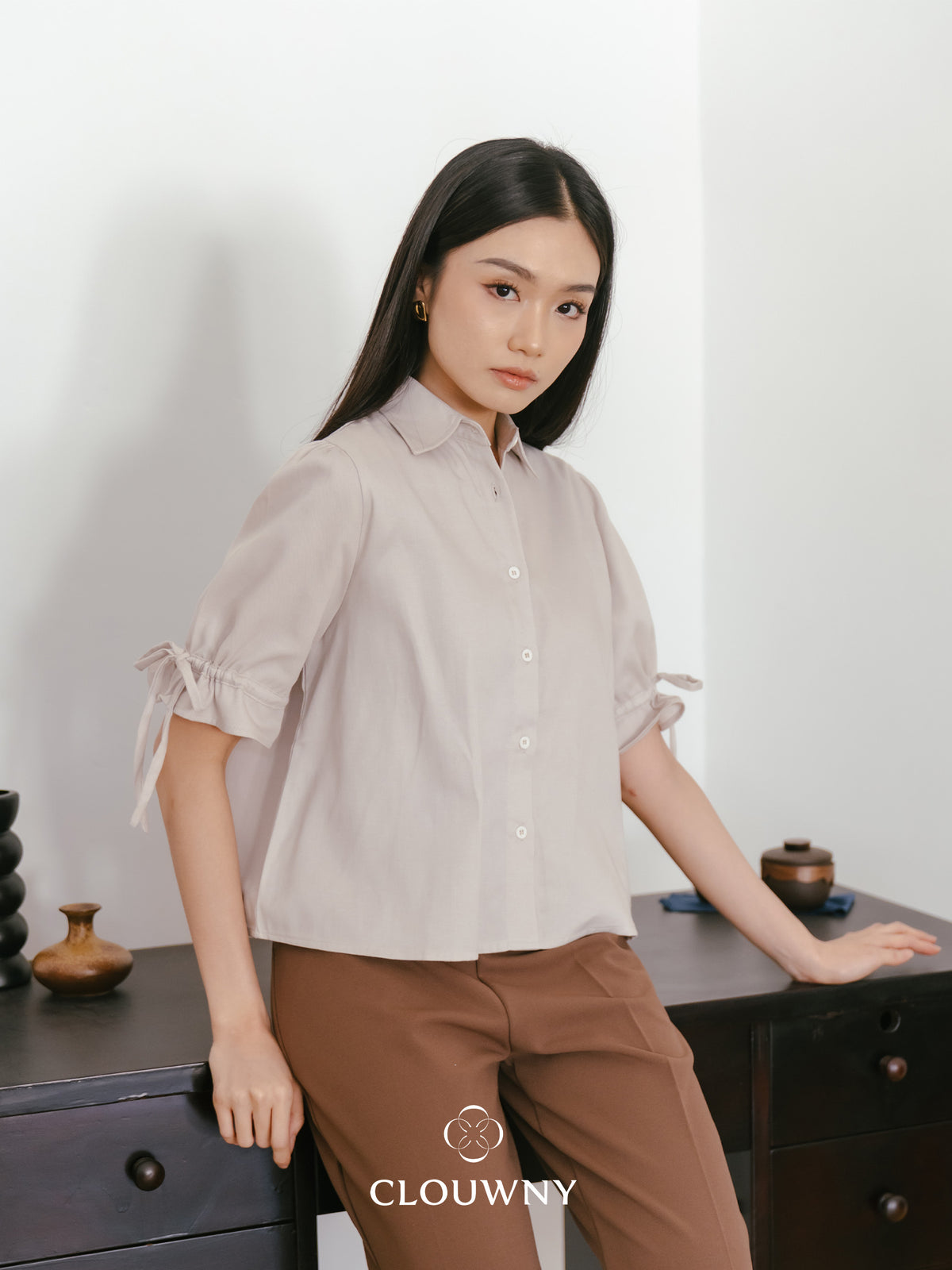 Osami Shirt Button Top - Khaki