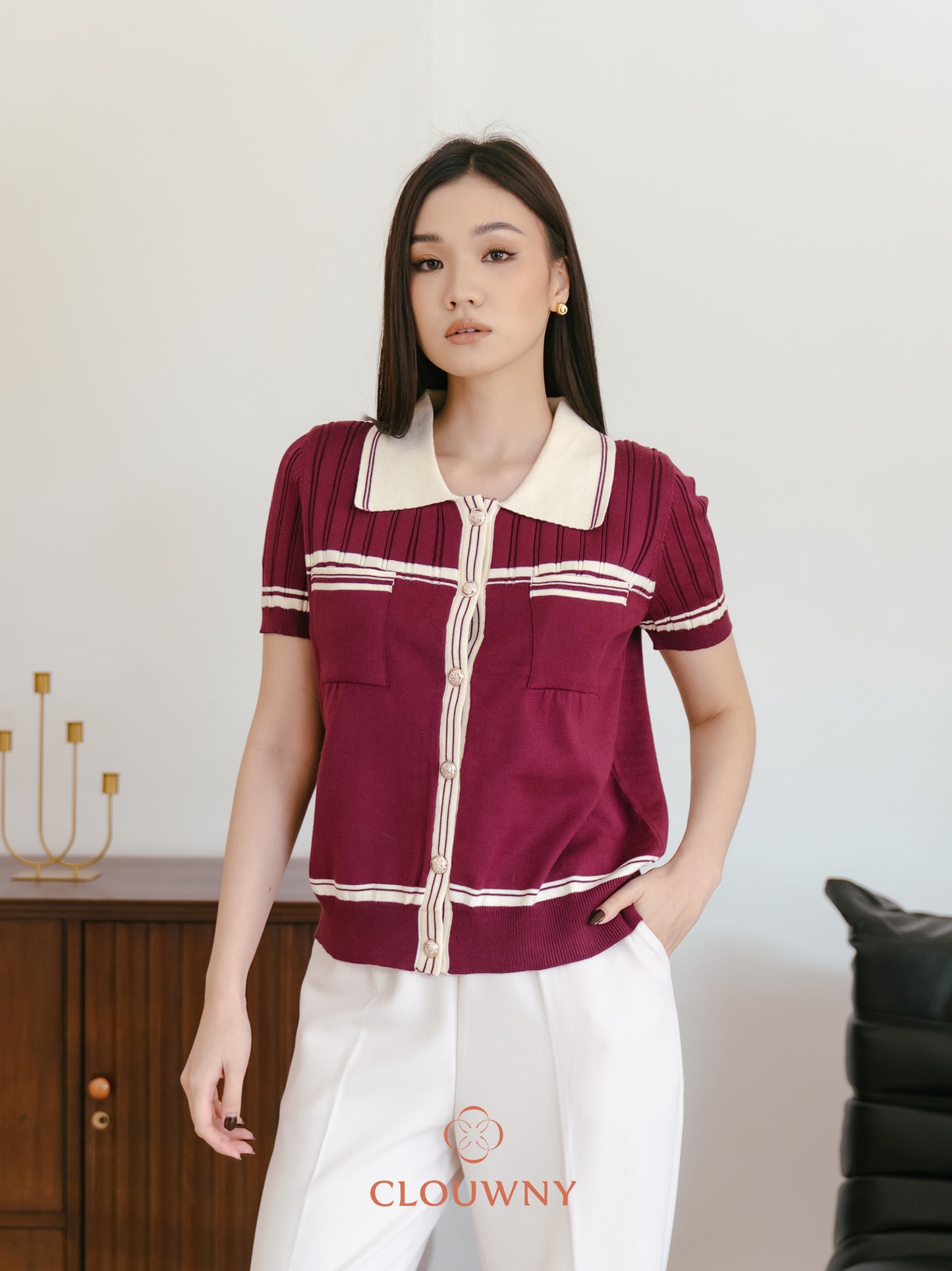 Pegi List Button Knit Top - Magenta