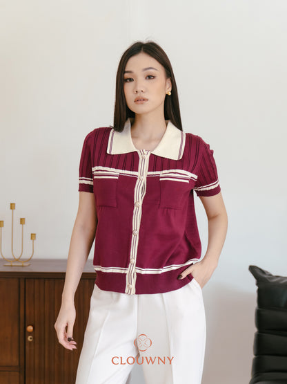 Pegi List Button Knit Top - Magenta