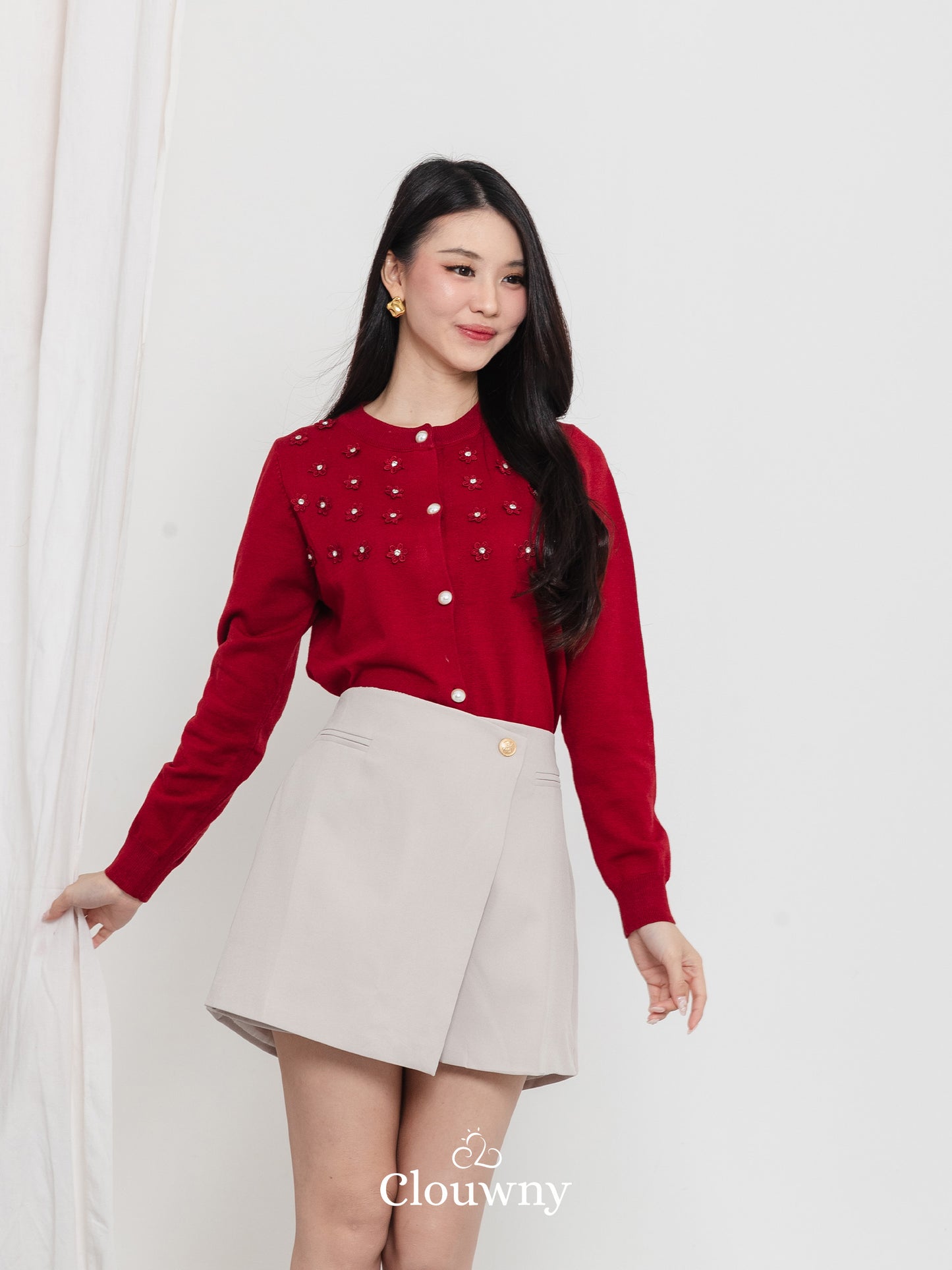 Anya Button Knit Cardigan - Maroon