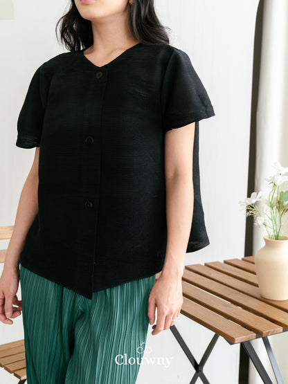 Arya Basic Pleats Top - Black