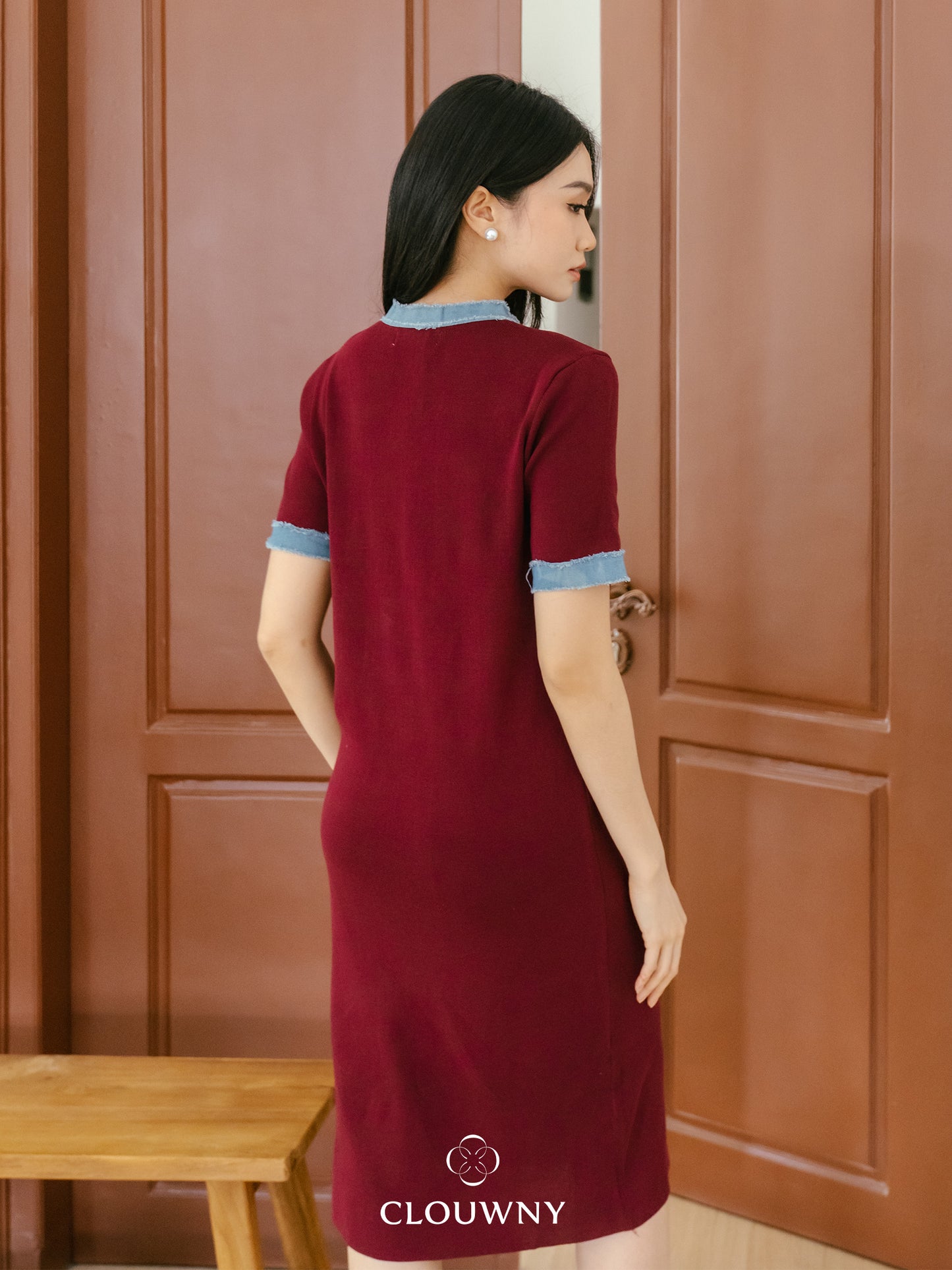 York Denim Dress - Maroon