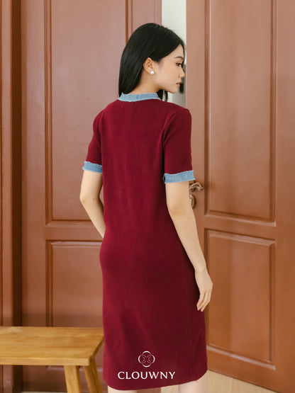 York Denim Dress - Maroon