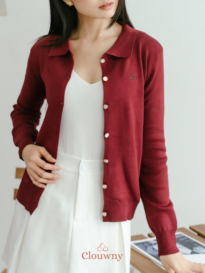 Nava Collar Knit Cardigan - Maroon