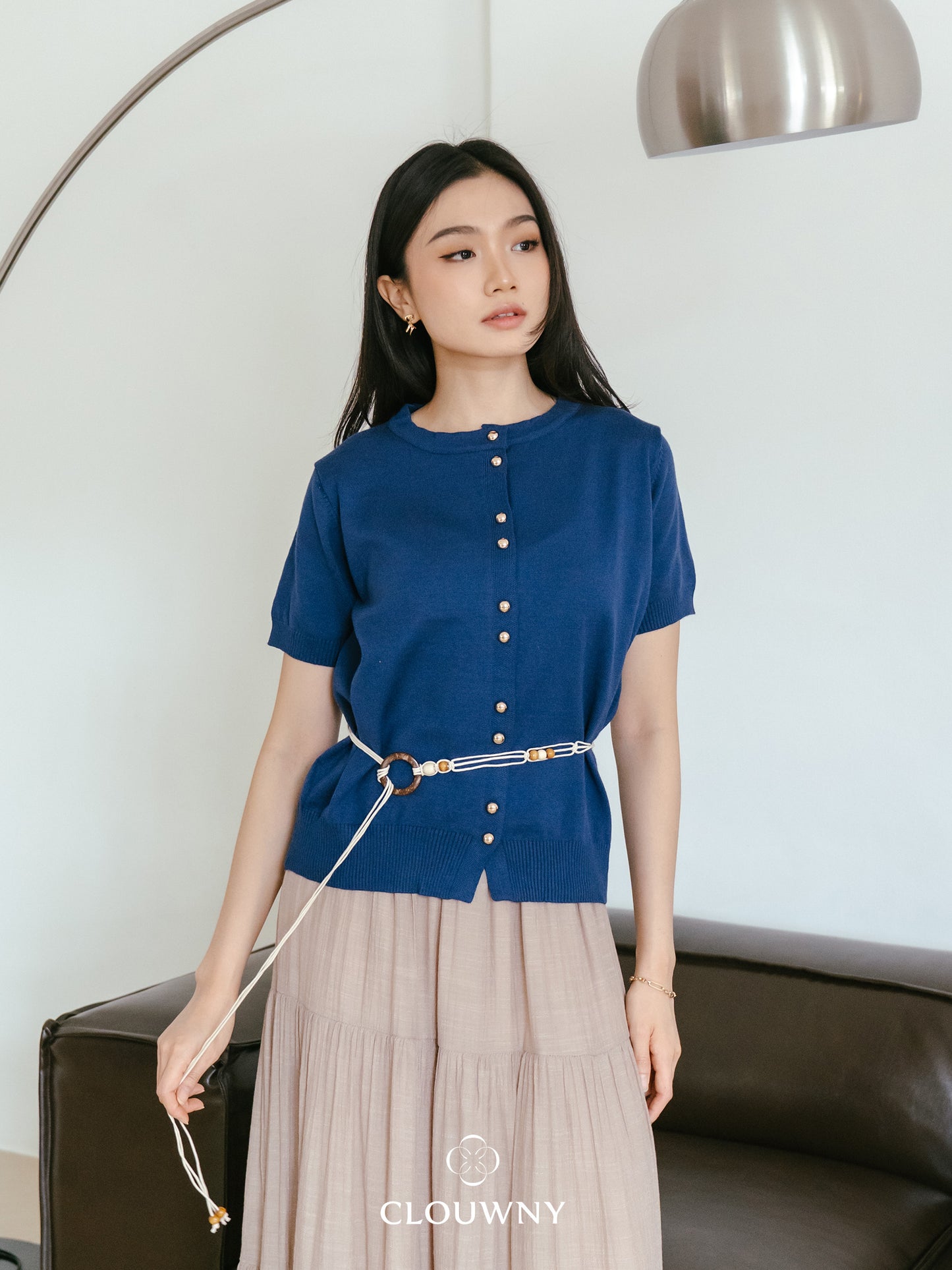 Rizel Double Button Top - Navy