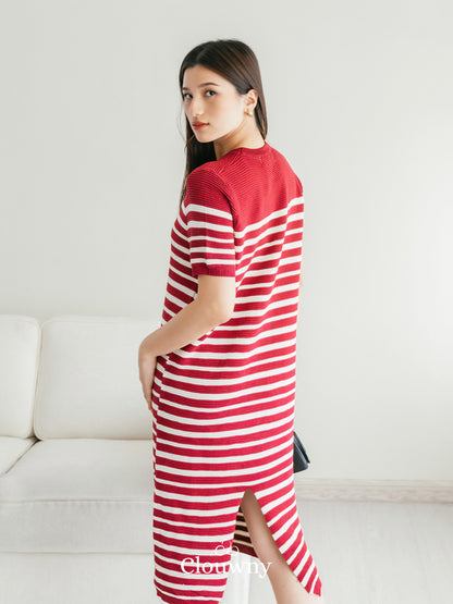 Mona Stripes Dress - Maroon